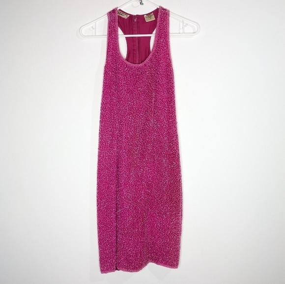 Vintage Ibiza pink fully beaded sleeveless dress S - Picture 1 of 14